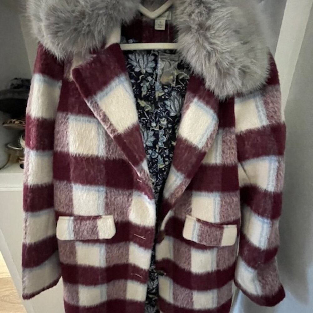 Sundance Plaid Palette Coat - NWT Small in Maroon